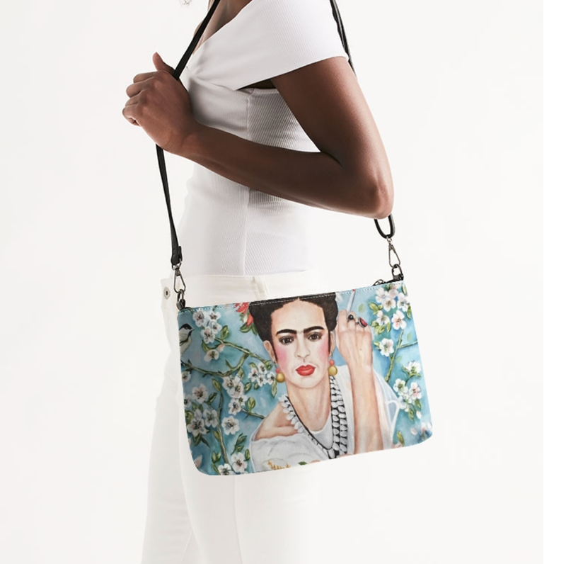 Cross Body Zip Pouch Bag Feminist Frida Kahlo Design