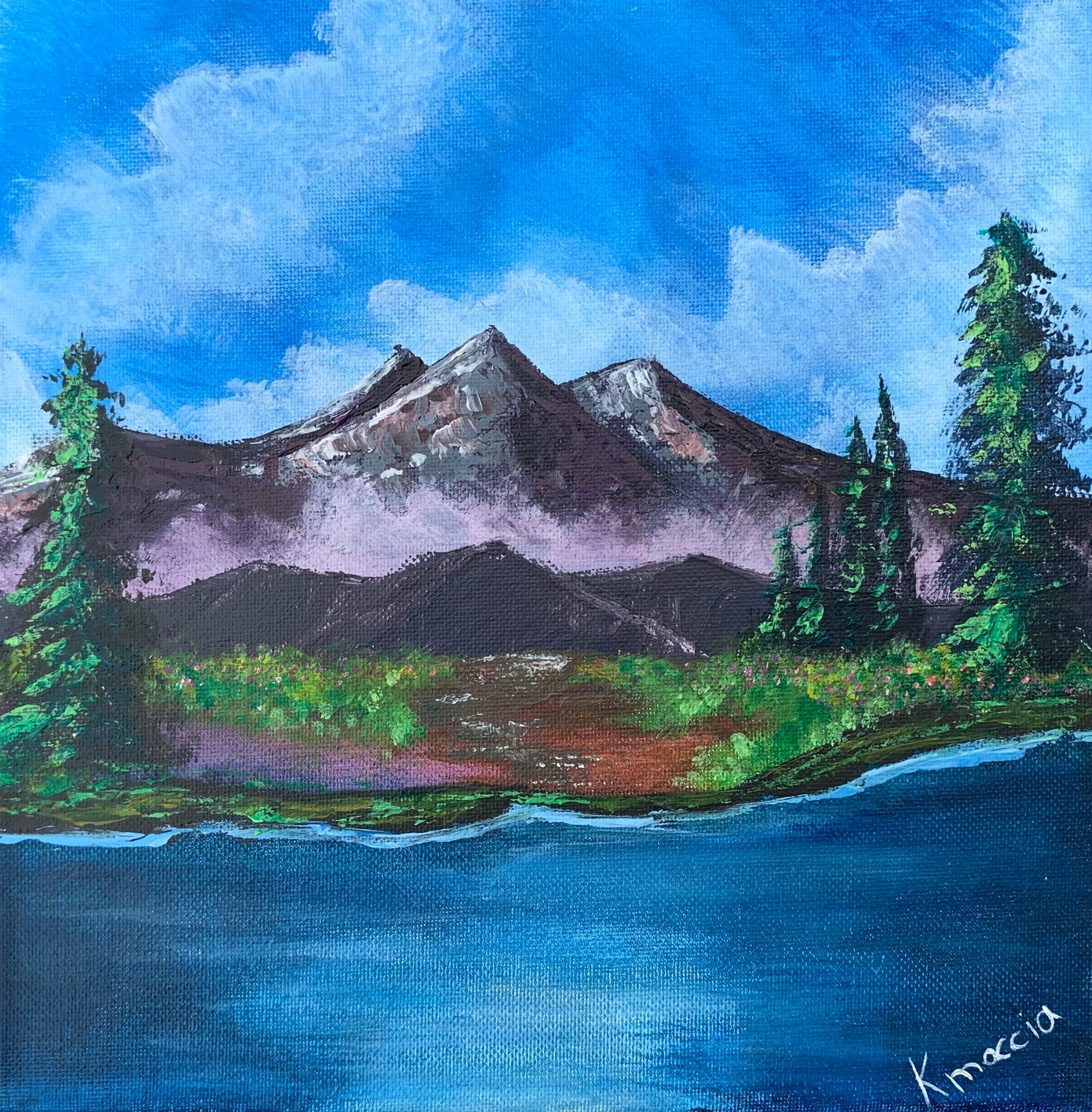 Peaceful Mountain Scene Acrylic Painting