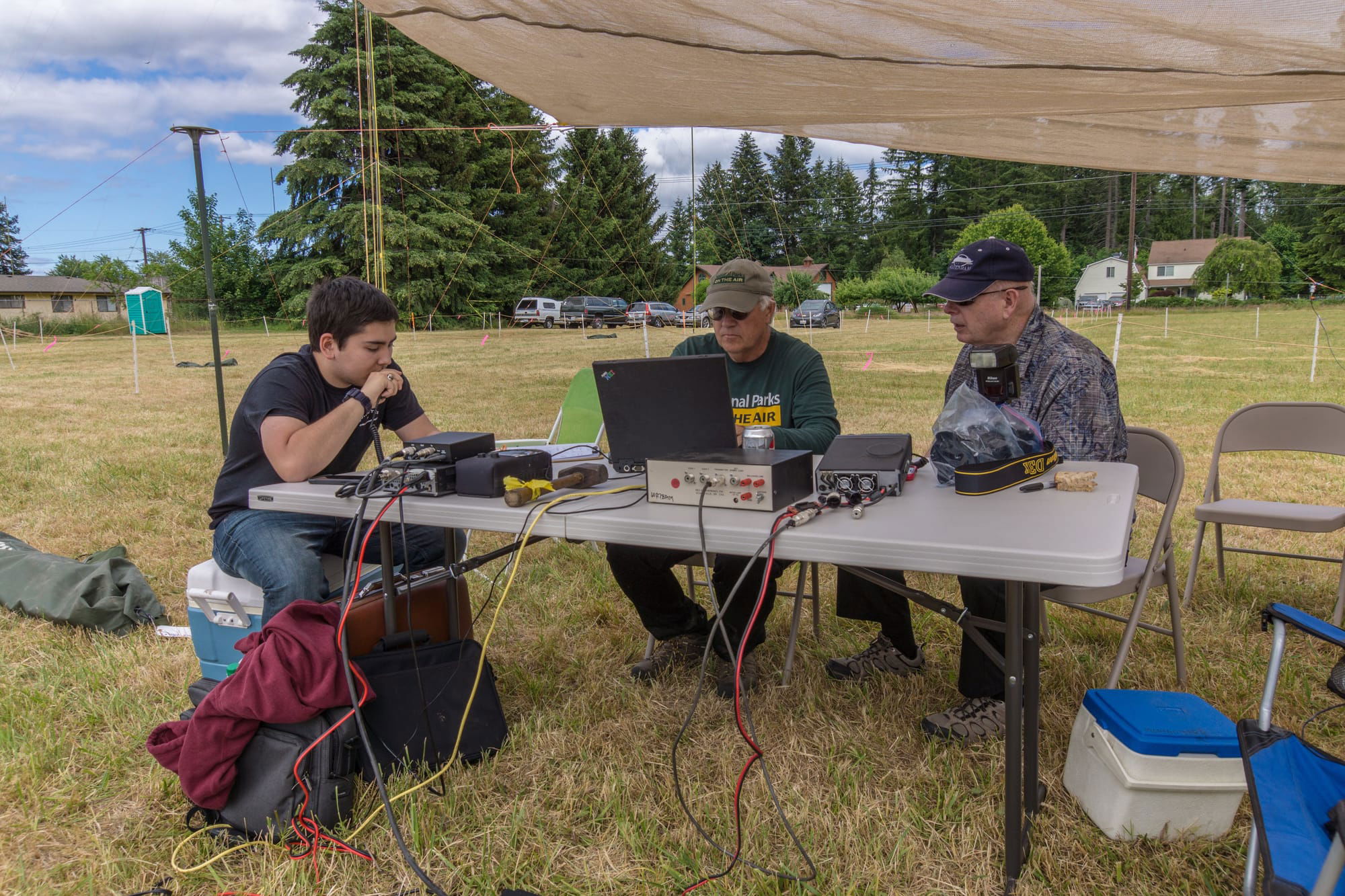 Field Day in progress.  "CQ Field Day, CQ Field Day, this is NT7H"