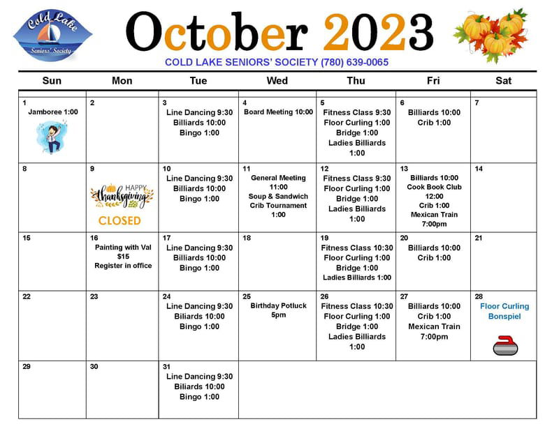 COLD LAKE SENIORS’ SOCIETY OCTOBER EVENTS