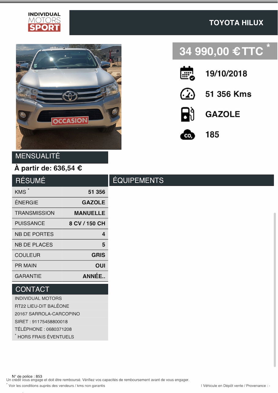 concession automobiles individual motors