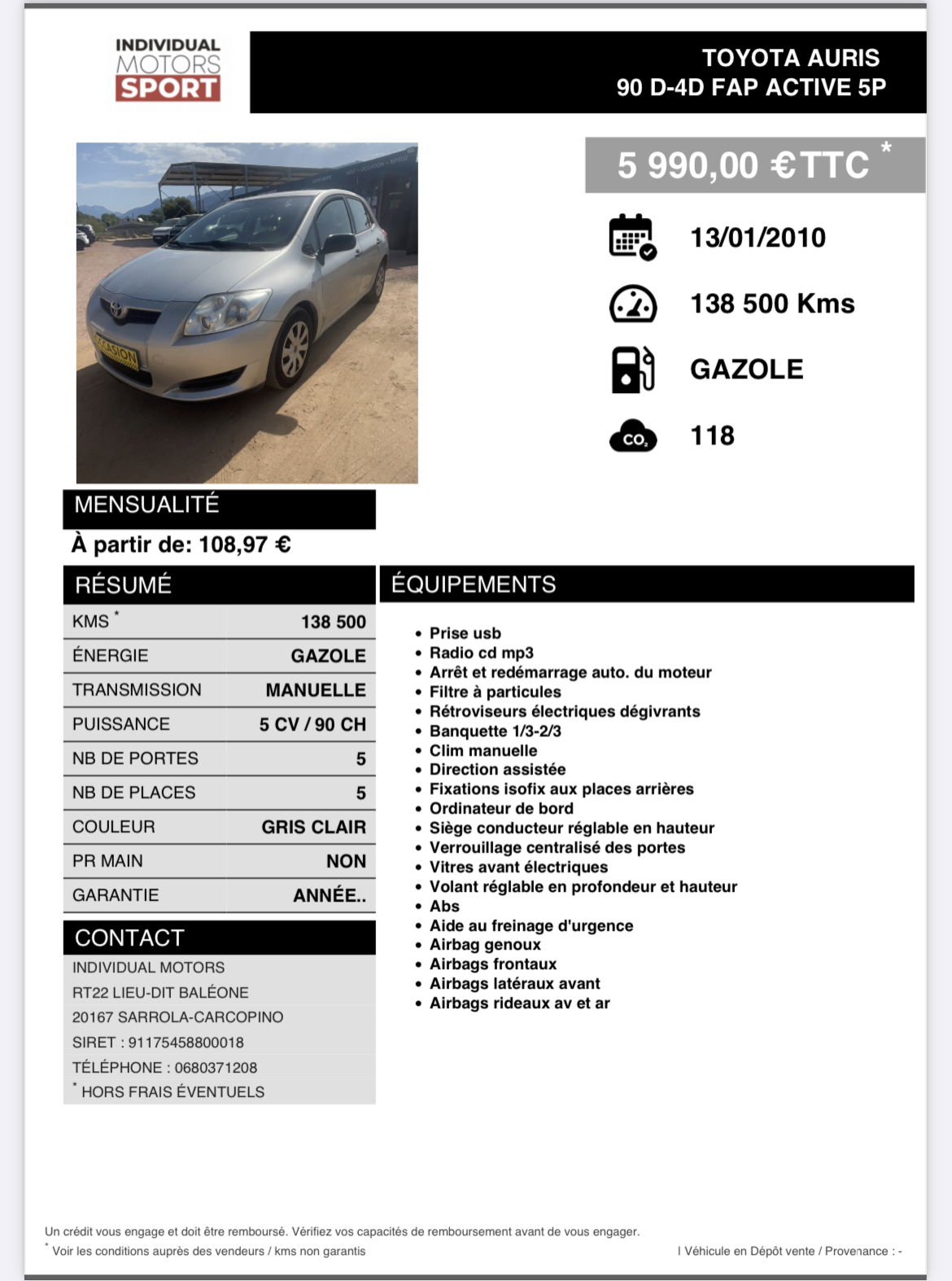 concession automobiles individual motors