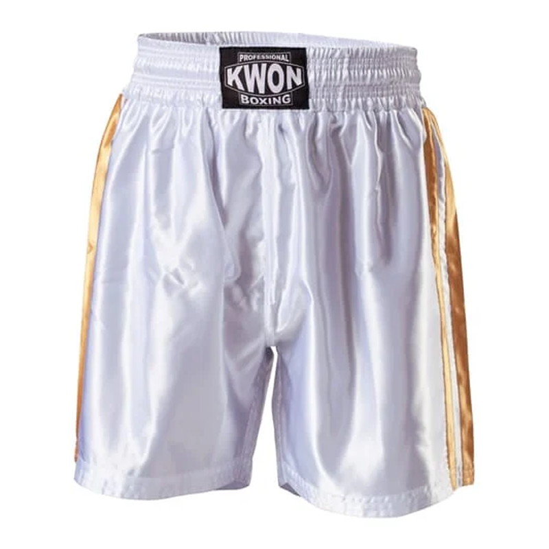 Short Boxe Anglaise PRO LINE Blanc/Gold - Coupe Longue Et Confort Premium Taille L