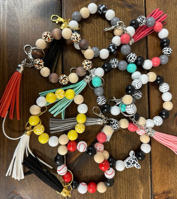 Keychain Wooden Bead Wristlet with Tassel TPCD Wholesale