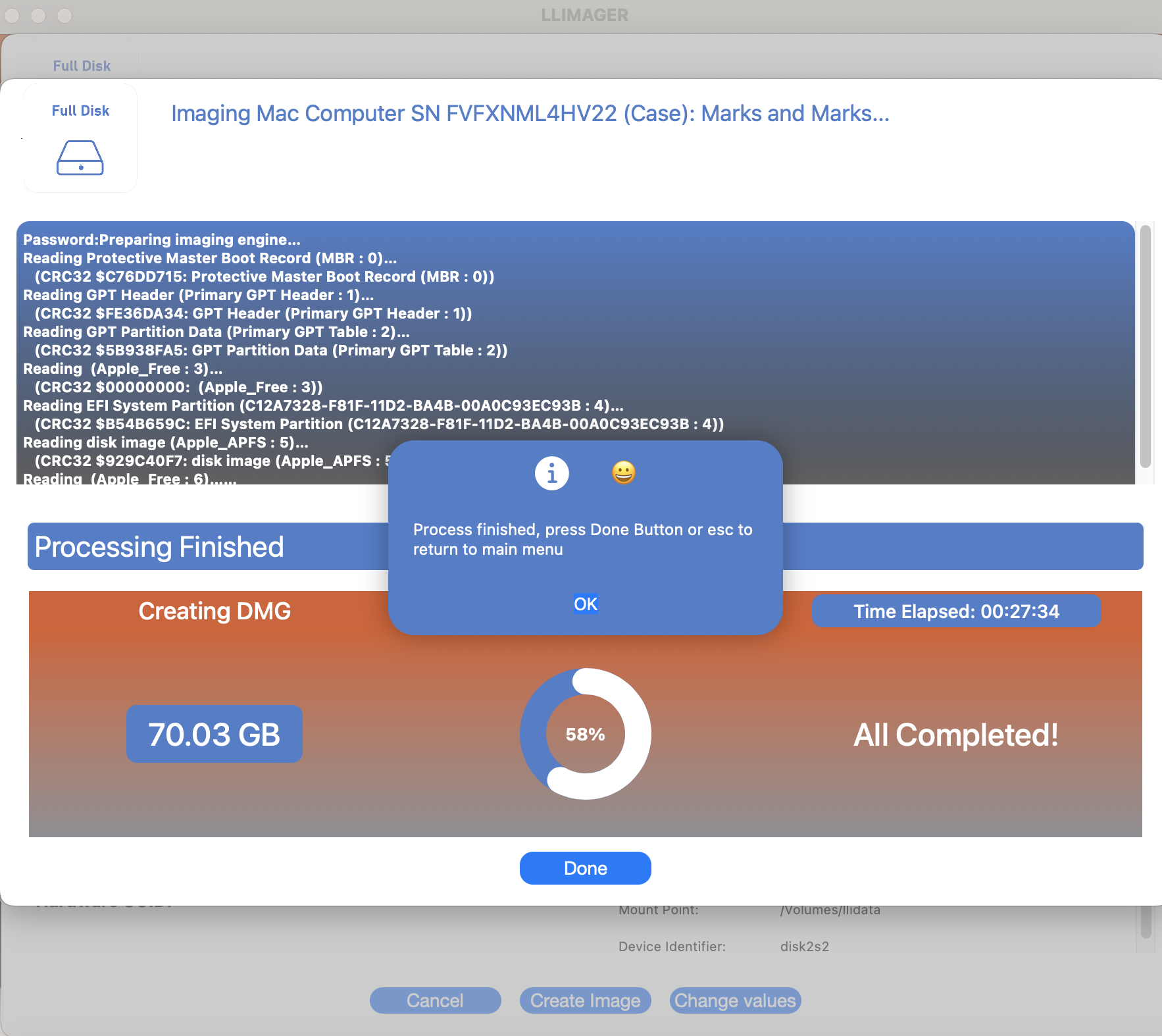 LLIMAGER 4.x Disk Imaging of a Silicon MacBook