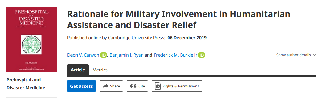 Rationale for Military Involvement in Humanitarian Assistance and Disaster Relief