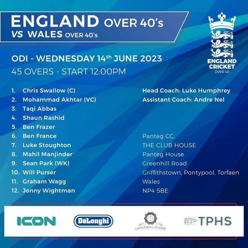 England v Wales Over 40s  ODI