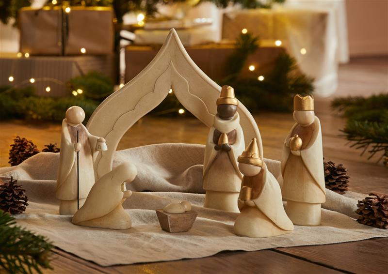 Crèche de Noël au look moderne avec 6 personnages et une arche