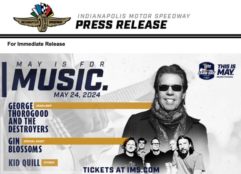 Rock Legends George Thorogood & The Destroyers To Headline Miller Lite Carb Day Concert May 24 at IMS