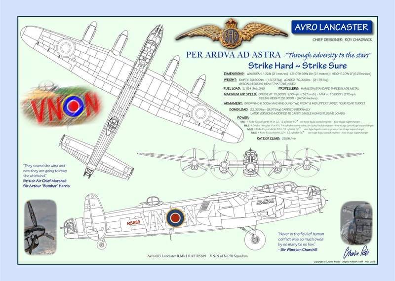 Avro Lancaster Outline Drawing - Charlie Poole Art & Photography