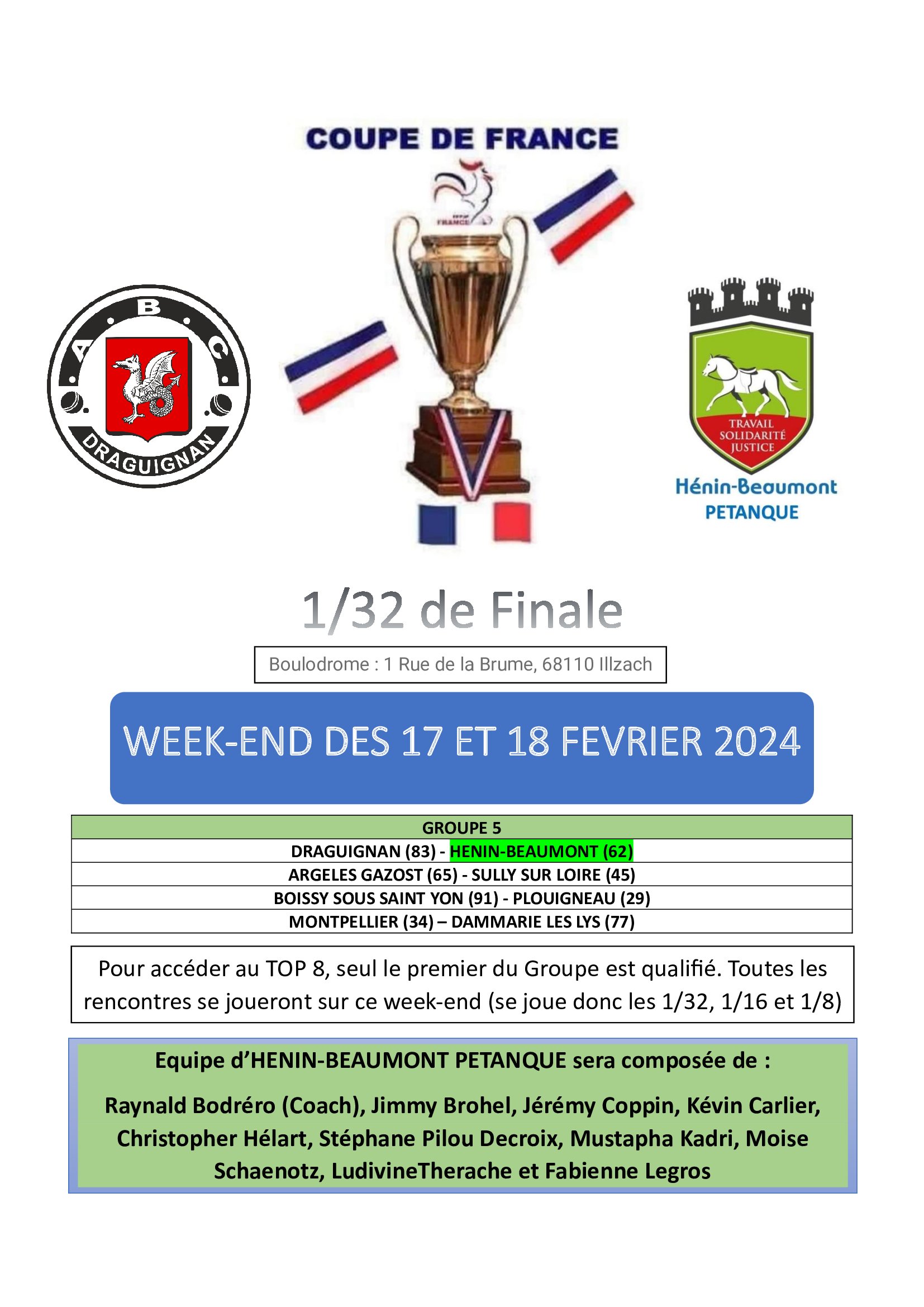1/32 Coupe de France: Hénin-Beaumont Pétanque contre Draguignan