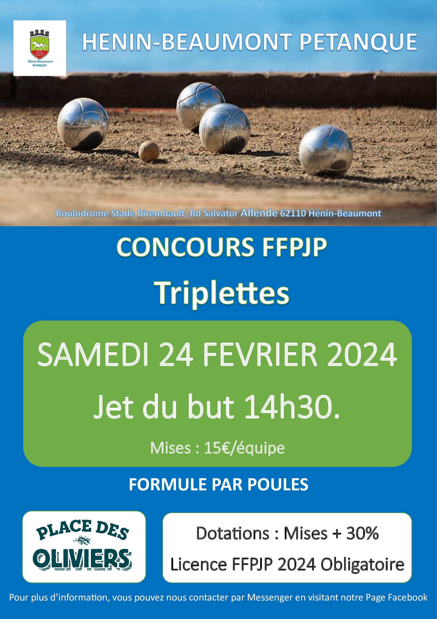 CONCOURS EN TRIPLETTES FFPJP LE 24/02/2024