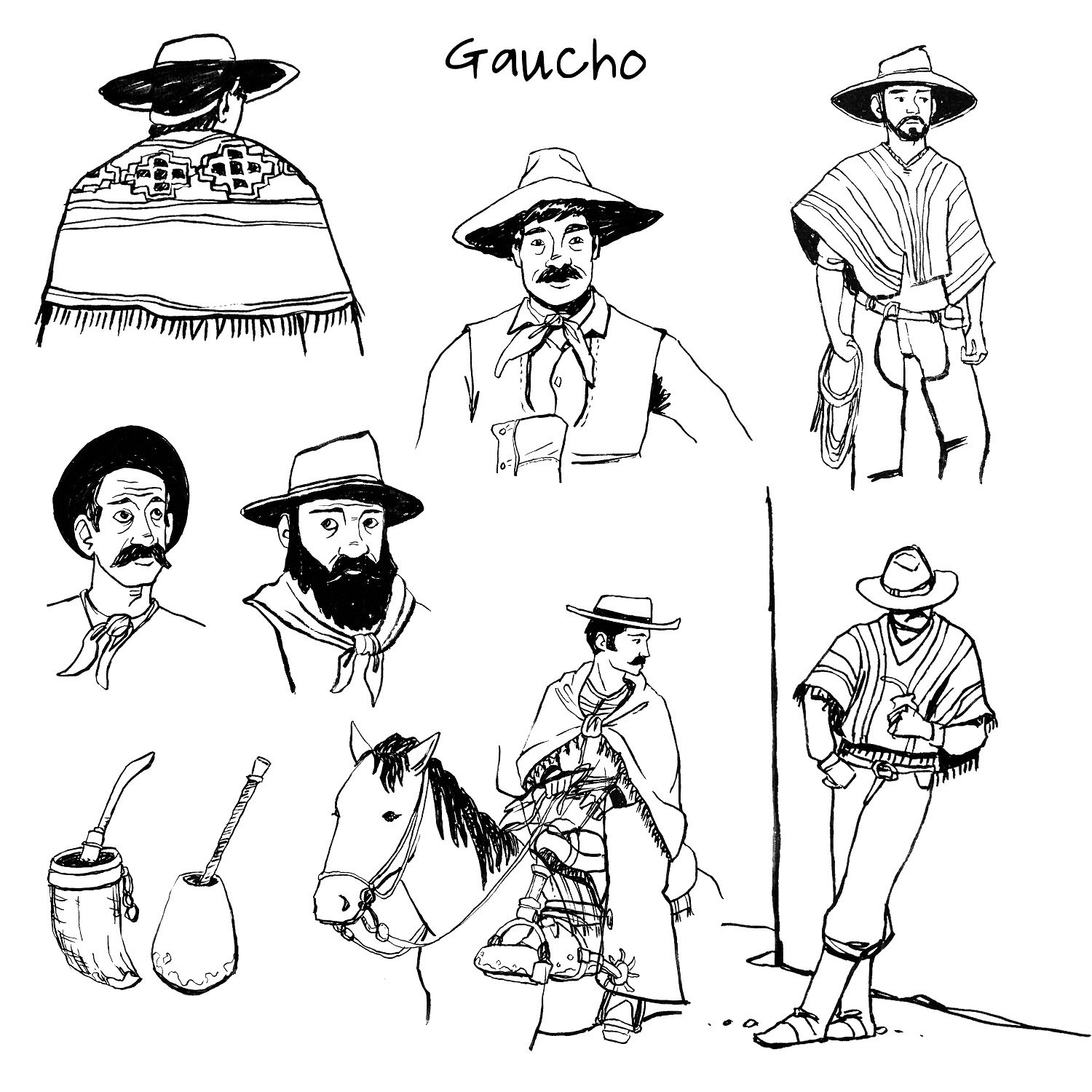 Gaucho Ink Drawing