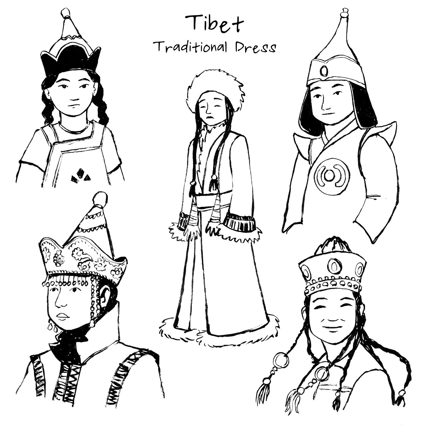 Tibetan Traditional Dress drawing