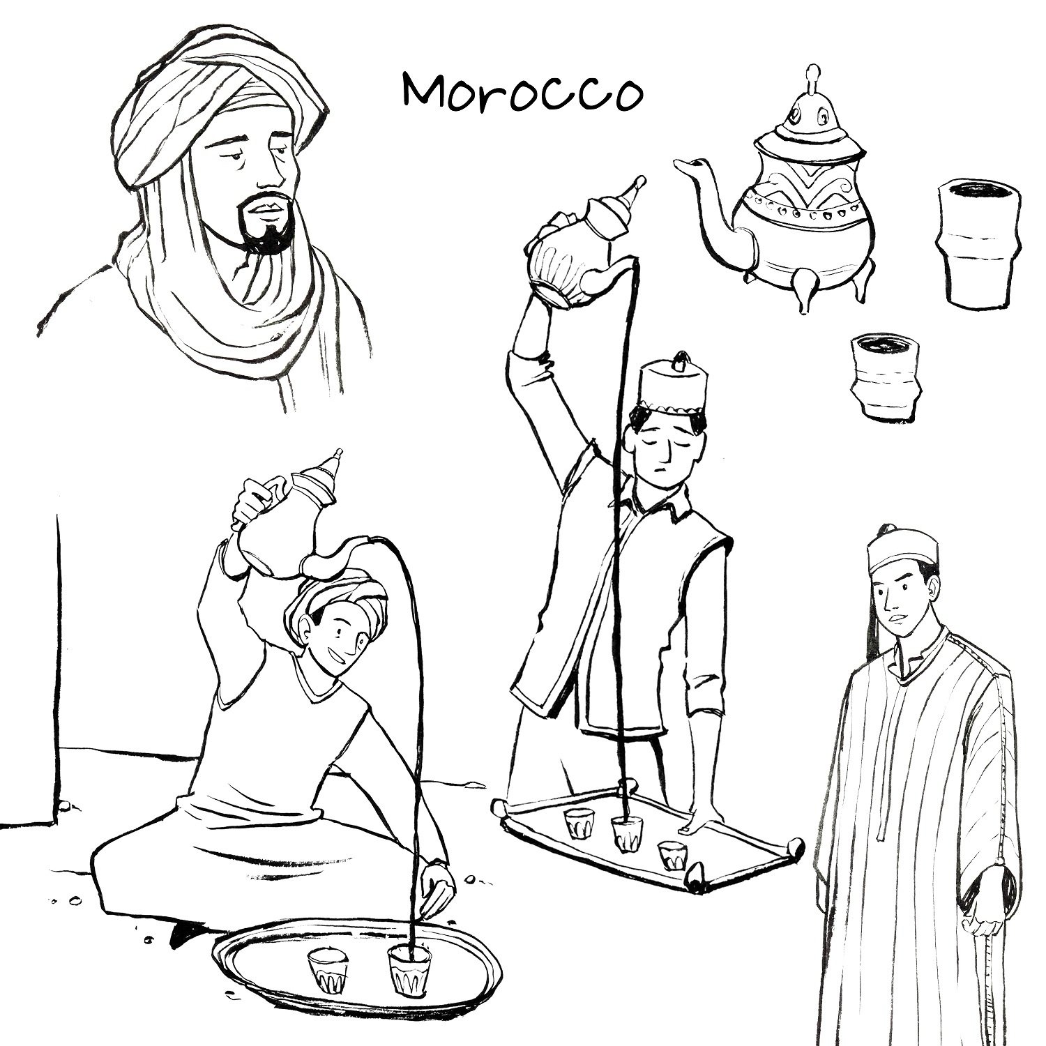 Moroccan Men Ink Illustration