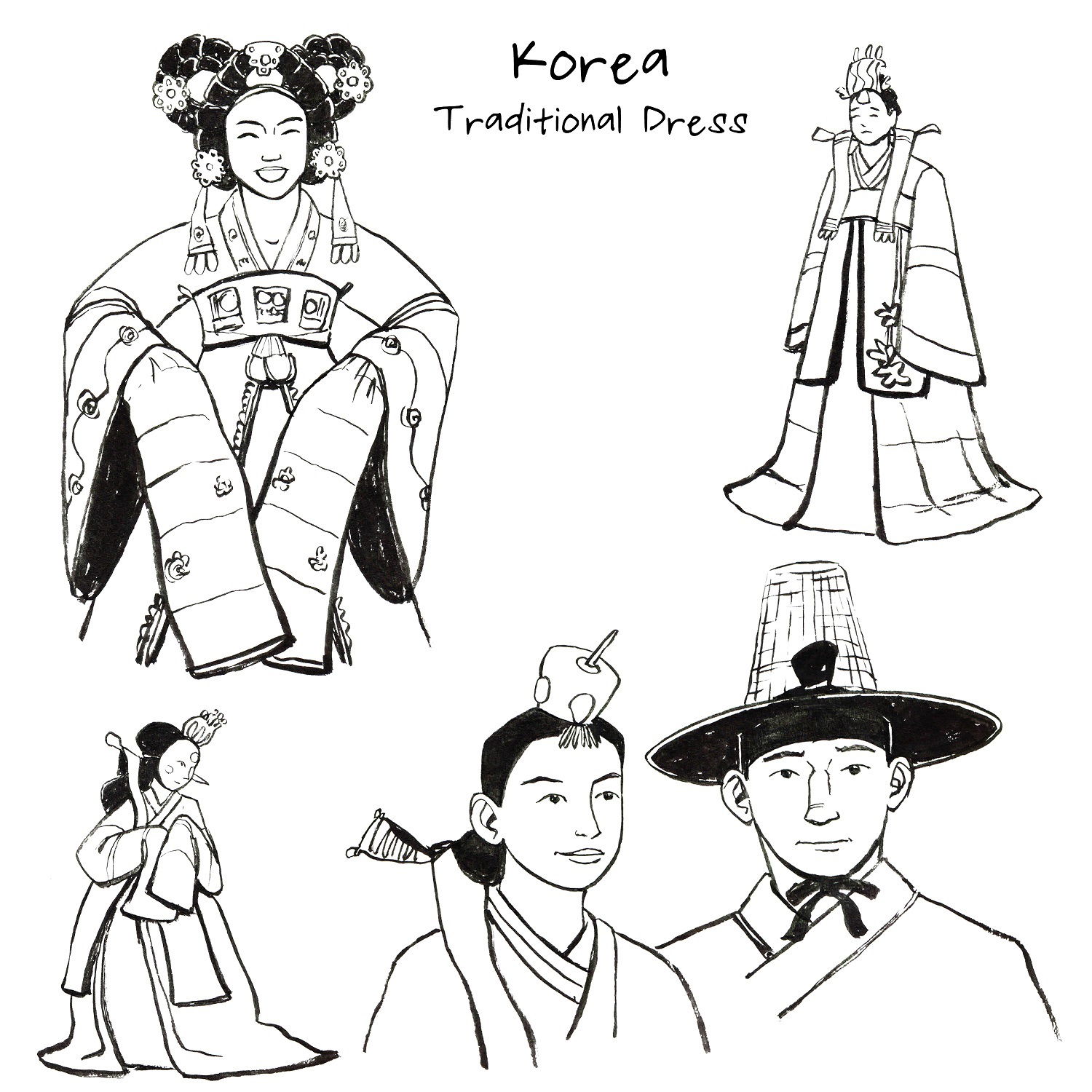 Korean Traditional Dress Ink Drawings - Exodus Illustration