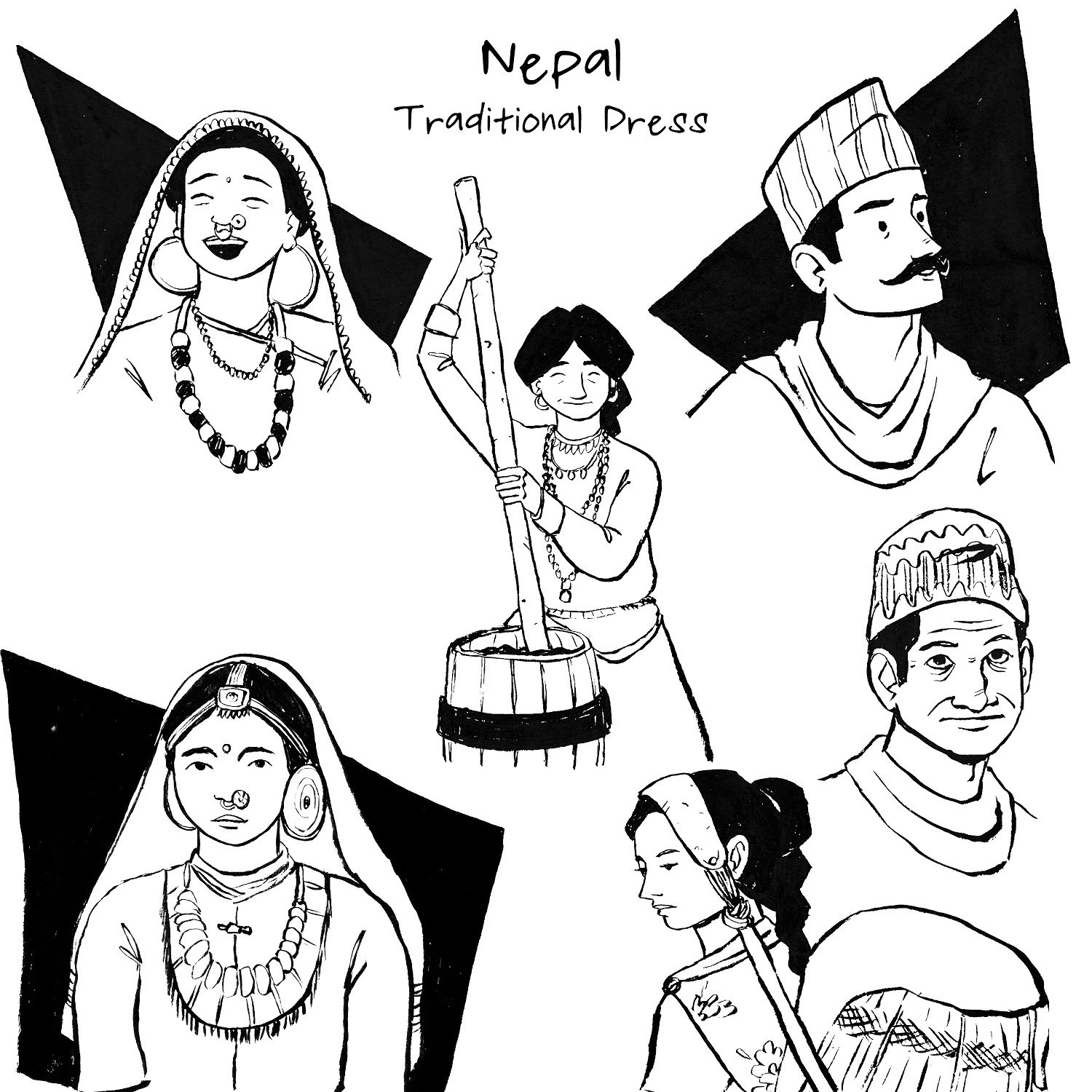 Nepal men and women Illustration
