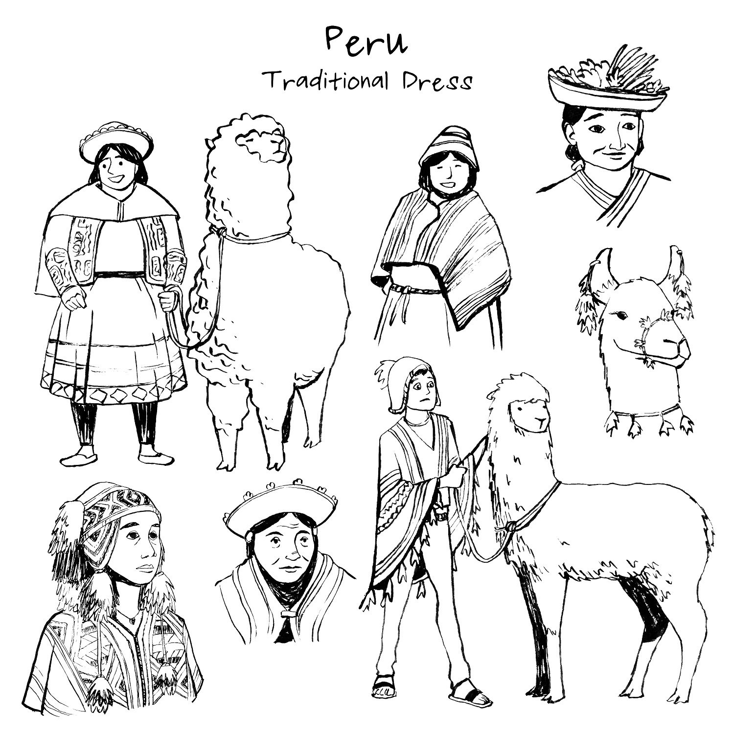 Peruvian women Ink Illustration