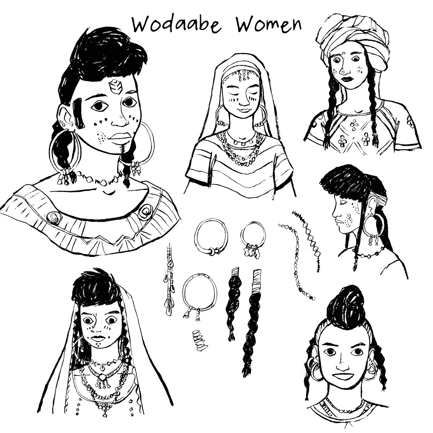 Ink Illustration of Wodaabe Women