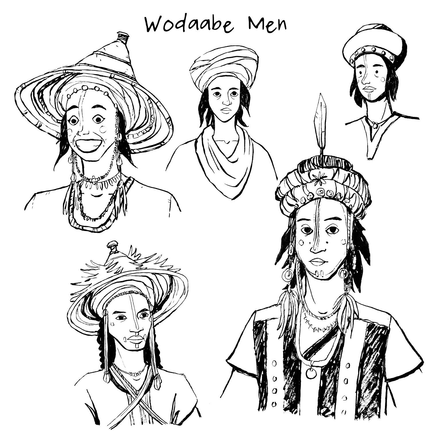 Wodaabe Men Ink Illustration