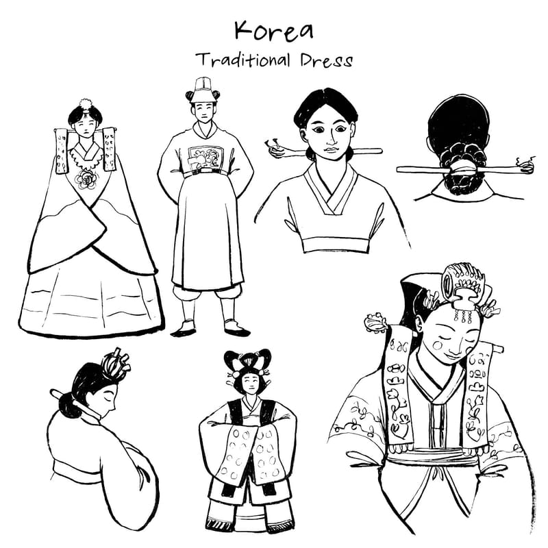 Korean Traditional dress Ink Drawing - Exodus Illustration