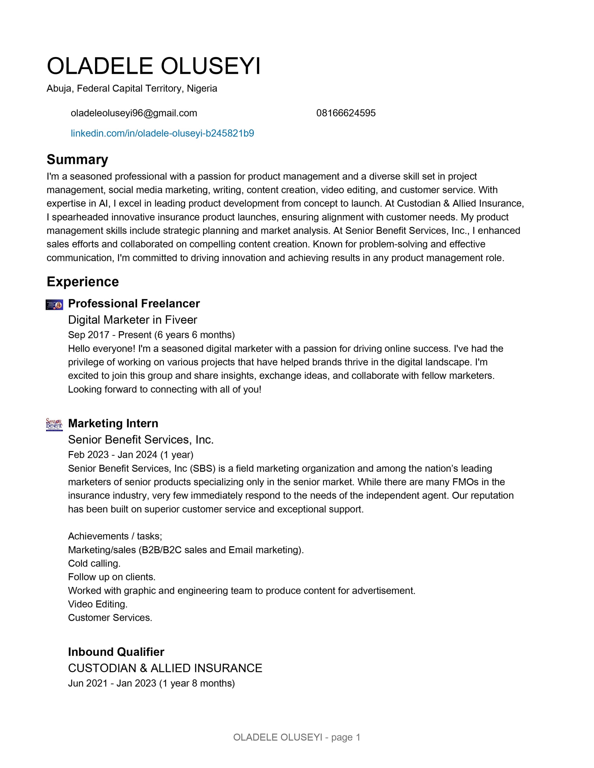 MY RESUME OLADELE OLUSEYI