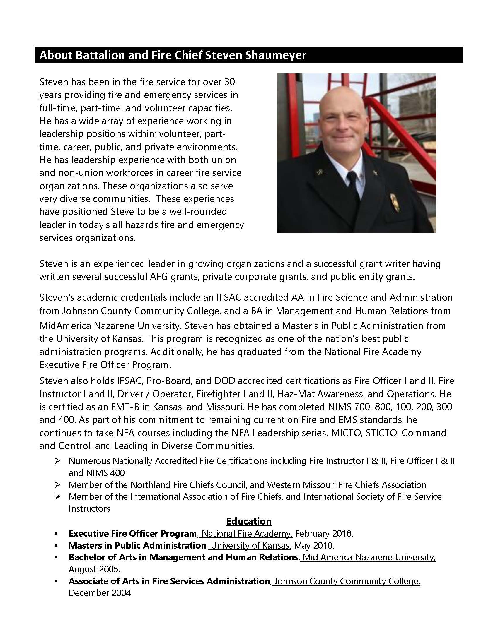 Fire/ EMS Expert - Fire Chief Steven Shaumeyer Report