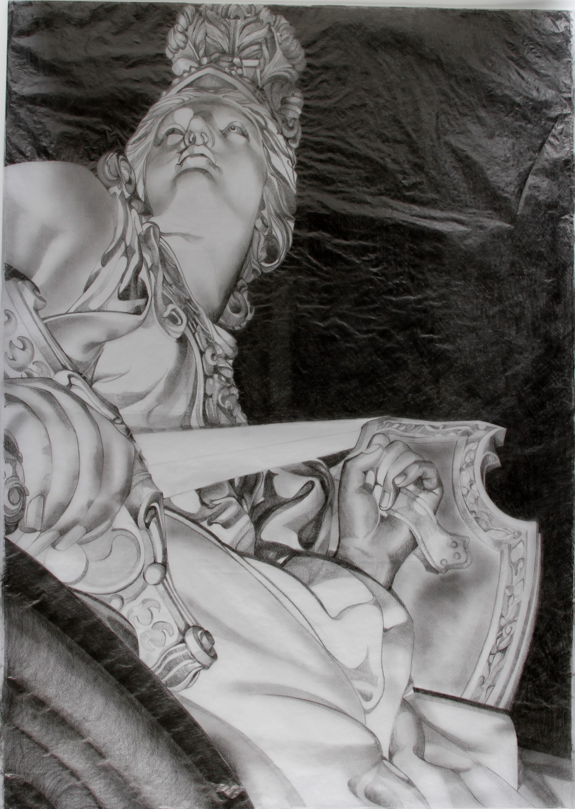 Study of Fortitude, H60 x W41.5 cms, Pencil on Tissue Paper, exhibited in a solo show in Hannover and Berlin, Germany