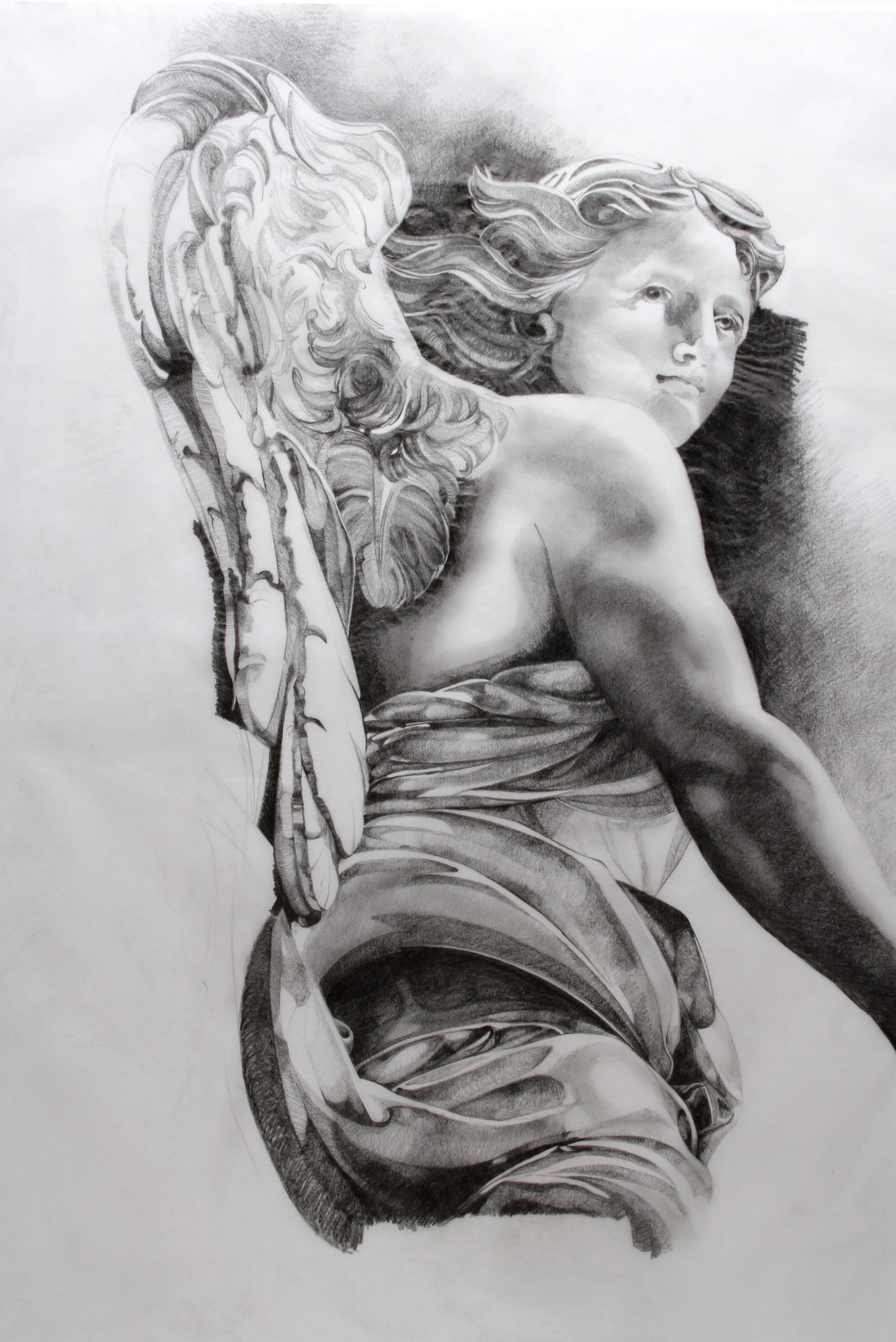 Pencil and Tissue paper study of an Angel,  H59 x W38 cms, part of a larger solo exhibition in Hannover, Germany