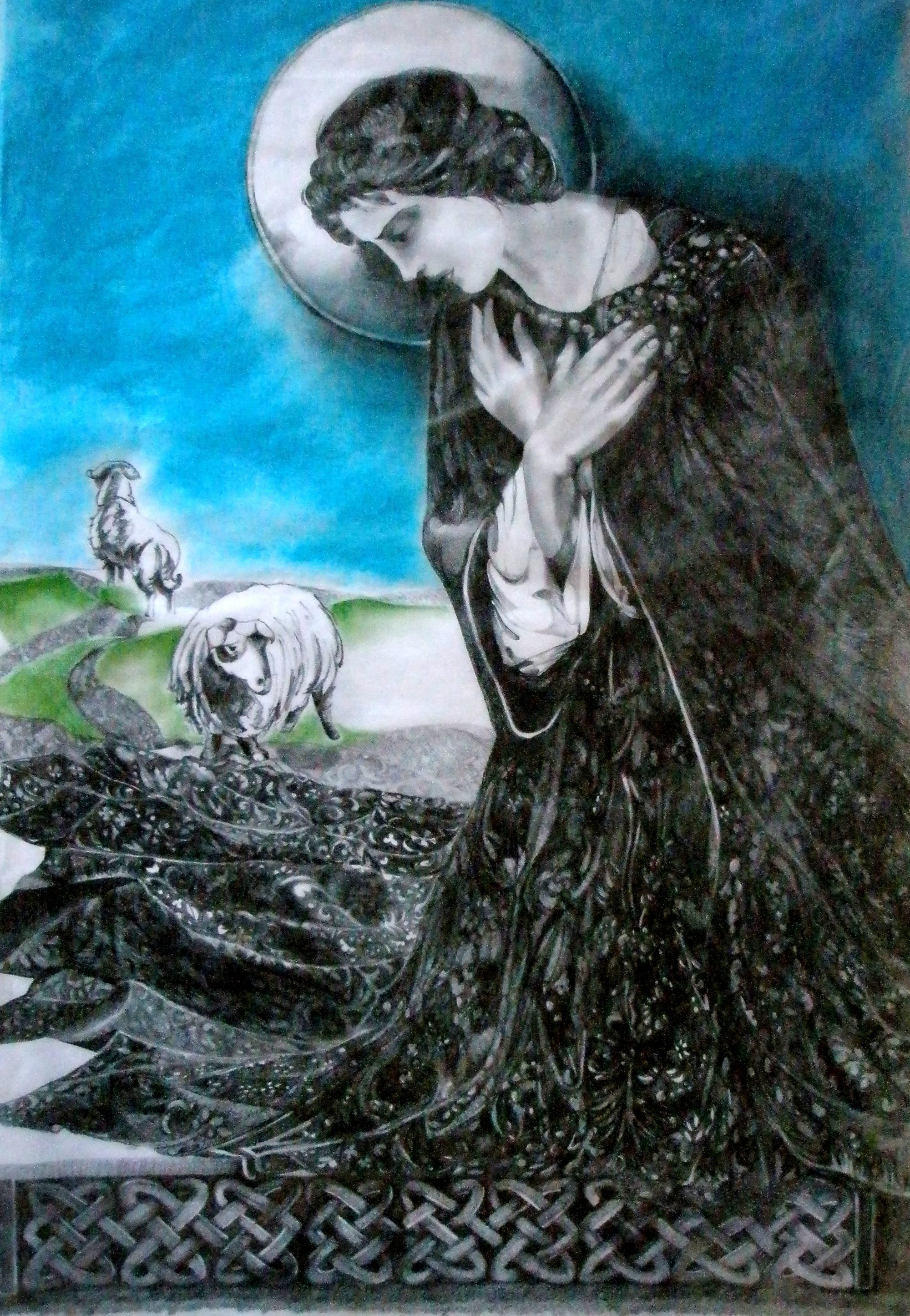 Saint Brigid, after a painting by John Lavery, pencil and pastel on tissue paper, 50 x 70cms