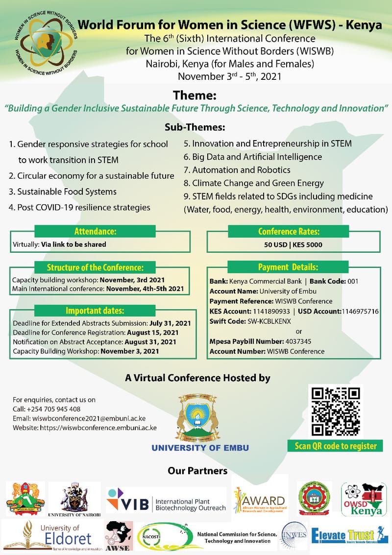 دعوه  للمشاركة في المؤتمر العلمي الدولي السادس  للمراة , جامعة ايمبو , كينيا  – للعام 2021 م