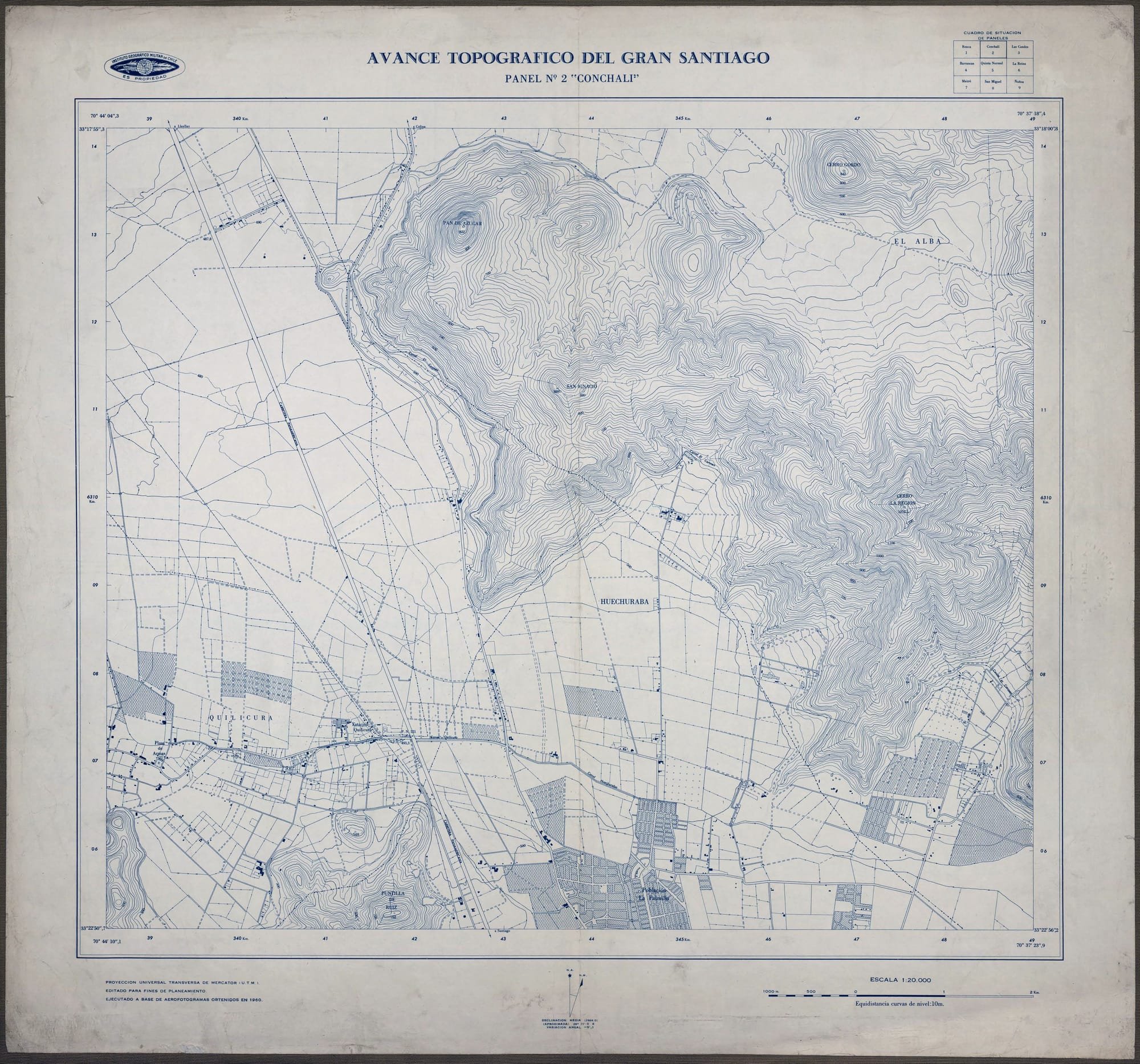 1960 Avance topográfico del Gran Santiago Panel N2 Conchalí