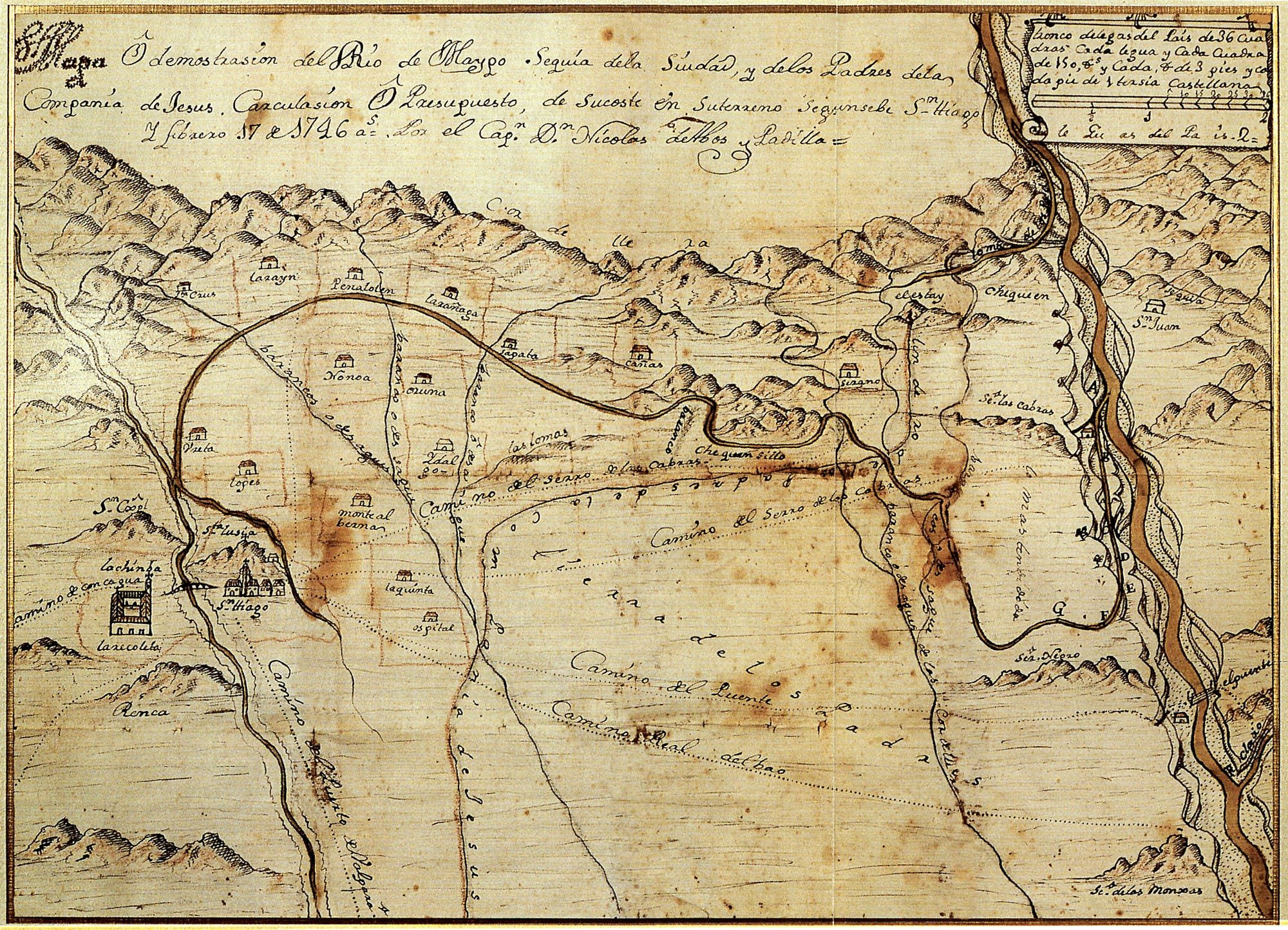 1746 Mapa O Demostración de Rio de Maypo