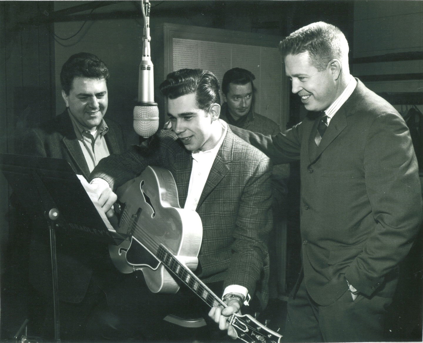 Painted Desert executives Emil Laviola (left) and Gary Walker (right). Emil produced Eddie Rabbit's first record, "Six Days and Seven Nights" for 20th Century Records. Anita Kerr Singers member Louis Nunnely is in the background.