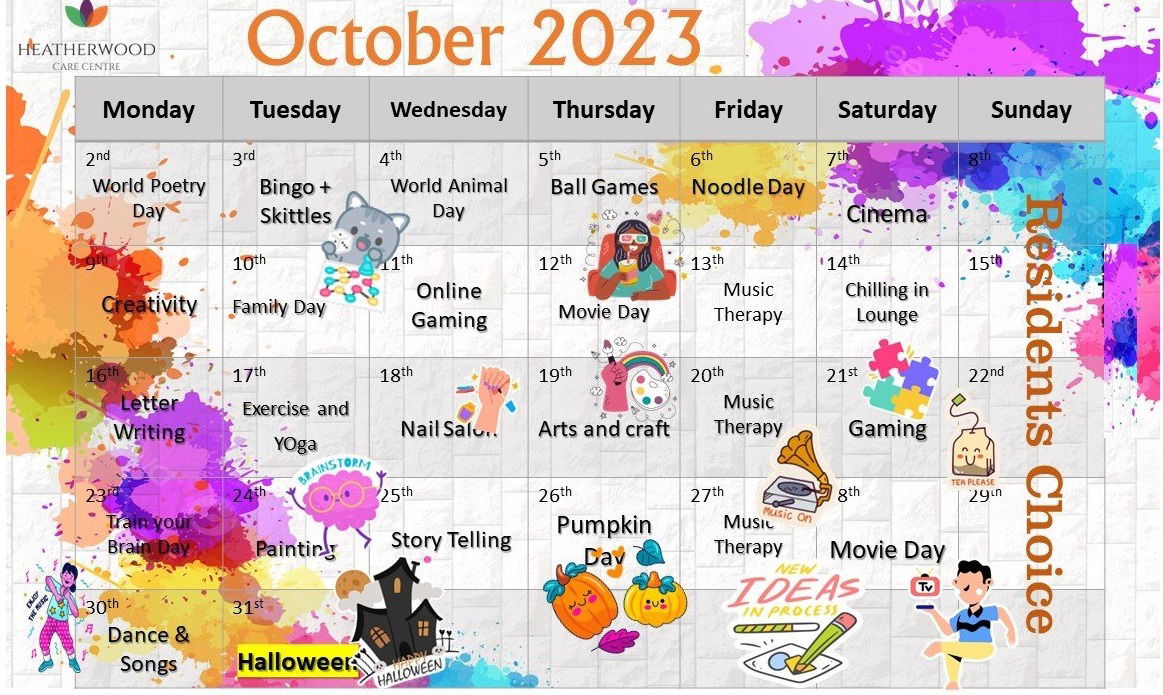October 2023 Activities Calendar